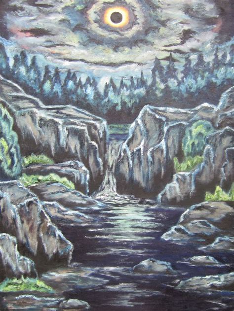 An Acrylic Painting Of Rocks And Water