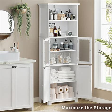 Tiptiper Tall Bathroom Storage Cabinet Large Floor Cabinet With 2 Open Compartments And 2