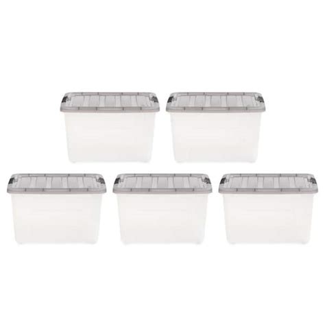 Iris 40 Qt Stack And Pull Clear Storage Box Lid Gray Pack Of 5 500147