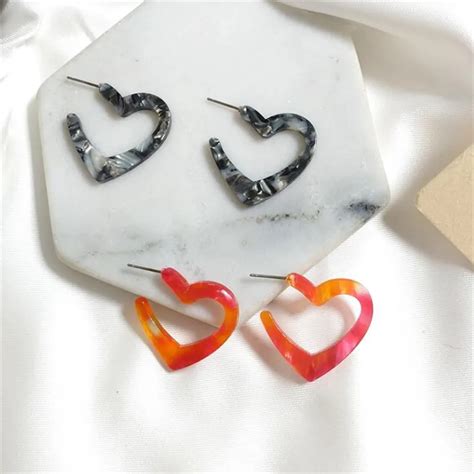 Chic Style Large Acrylic Earring 2017 Fashion Brand Brincos Resin Big Open Heart Drop Earrings