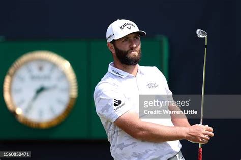 Jon Rahm of Spain looks on after teeing off on the 17th hole on Day ...