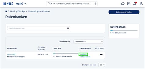 phpMyAdmin öffnen für Datenbankadministration IONOS Helpcenter