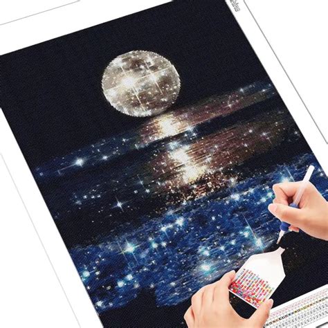 5d Diy Flameless Rhinestone Painting Full Moon Sea Full Temu