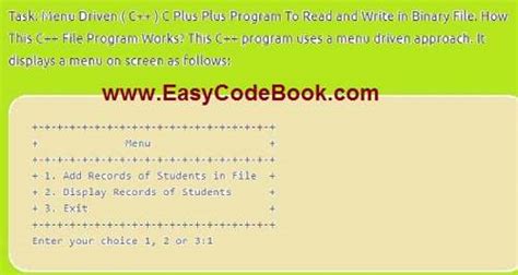 Menu Driven C Program To Read And Write In Binary File Easycodebook