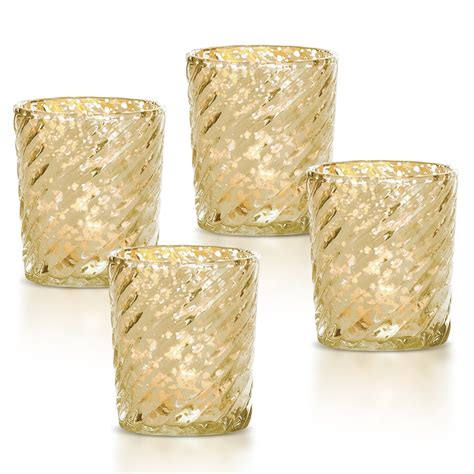 4 Pack Mercury Glass Candle Holder 3 Inch Grace Design Gold Fo