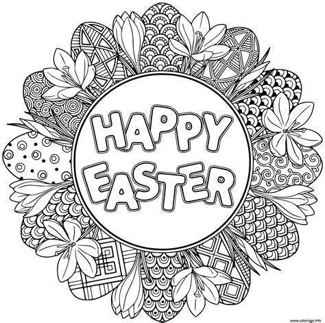 Coloriage Happy Easter Joyeuse Paques Mandala Dessin Paques Adulte