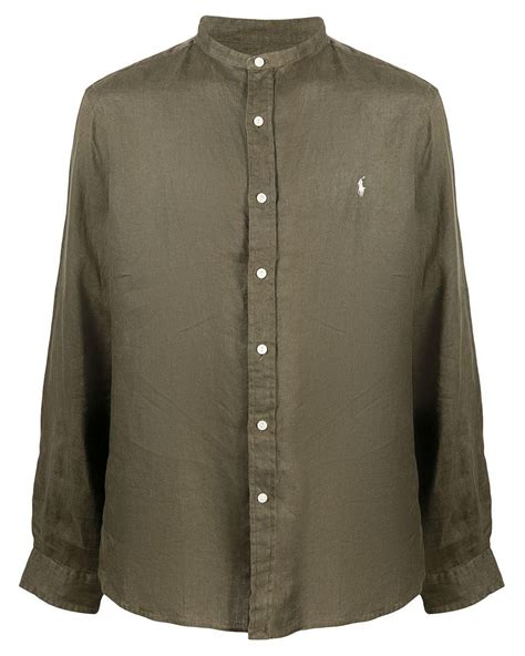 Polo Ralph Lauren Collarless Linen Shirt In Green For Men Lyst