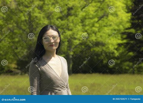 Happy Chinese Woman In A Meadow Stock Image Image Of Landscape