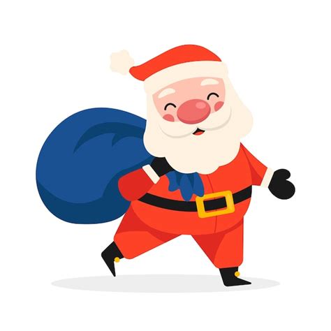 Premium Vector Cartoon Santa Claus Walks With A Bag Of Gifts Merry