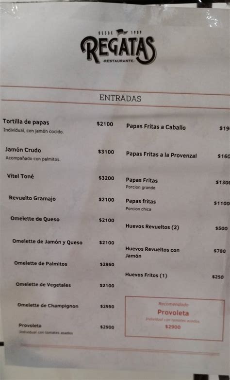 Carta De Restaurante Regatas Mendoza