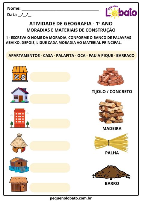 Atividades De Geografia 1 Ano Moradias - Atividades de Geografia 1º Ano – Tipos de Moradia e Objetos do Dia a ...