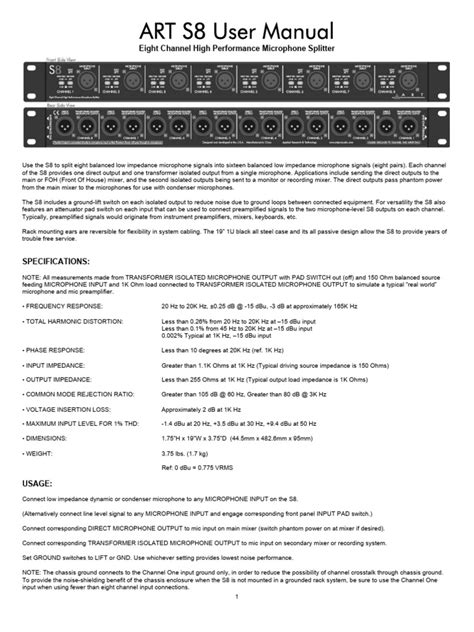 ART S8 Transformer Isolated Microphone Splitter | PDF | Microphone ...