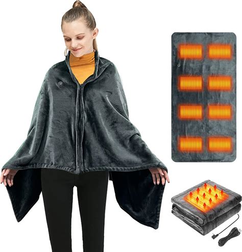 Wearable Electric Blanket Heated Poncho Shawl With Zipper