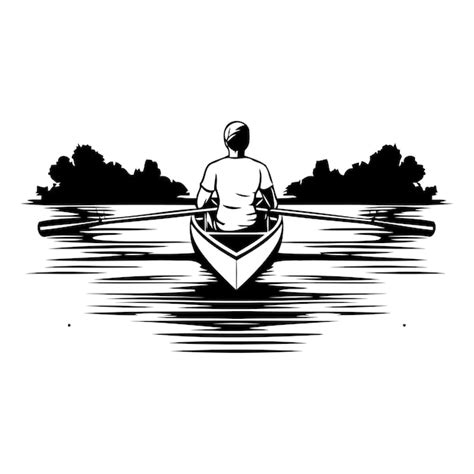 Un Homme Ramant Dans Un Bateau Sur Le Lac Illustration Vectorielle