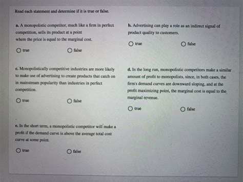 Solved Read Each Statement And Determine If It Is True Or Chegg