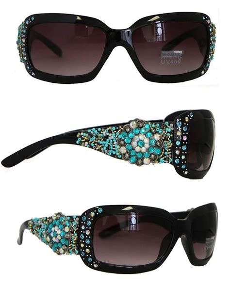 Montana West Uv400 Sunglasses Rhinestones Floral Concho Over Beads Black