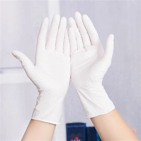 1 Pair Simple Solid White Nitrile Gloves Experimental Oil Resistant ...