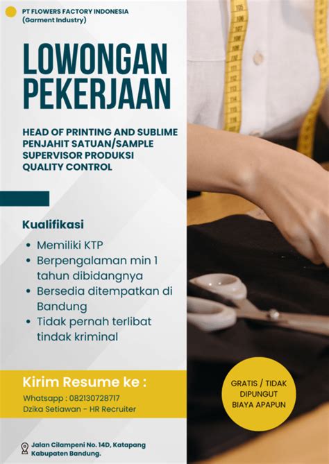 Lowongan Kerja Head Of Printing And Sublime Penjahit Satuan Sample