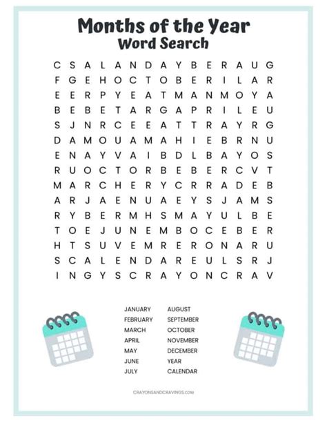 Months Of The Year Word Search