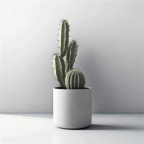 Una Maceta Blanca Con Un Cactus Dentro Foto Premium