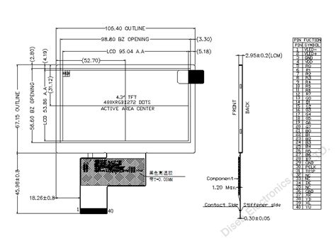 4 3 Inch 480x272 High Brightness ILI6480B TFT LCD Module DISEA