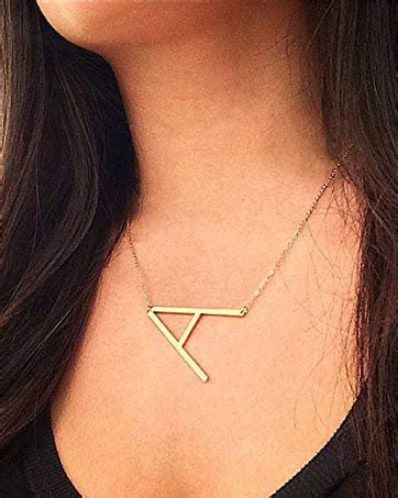 Amazon RINHOO Sideways Large Initial Necklace 18k Gold Plated