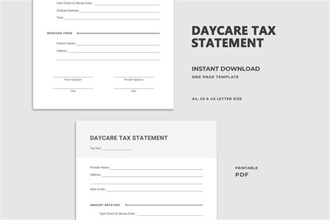 Printable Daycare Tax Statement Form Graphic By Laxmiowl · Creative Fabrica