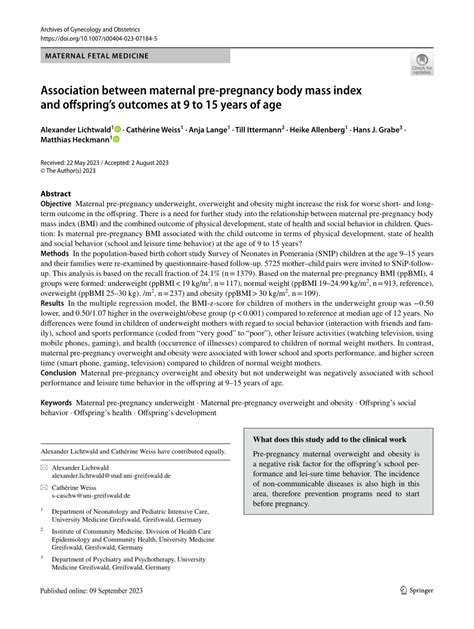 Pdf Association Between Maternal Pre Pregnancy Body Mass Index And