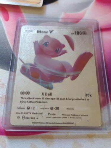 Mew V Pok Mon Card Full Art Silver Foil Fan Art Metal Card Nm