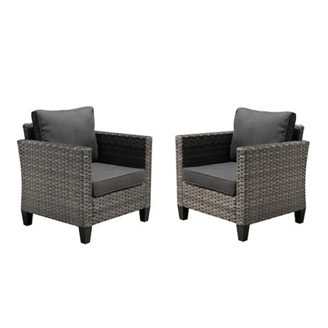 OVIOS New Vultros Gray 2 Piece Wicker Outdoor Lounge Chair With Black