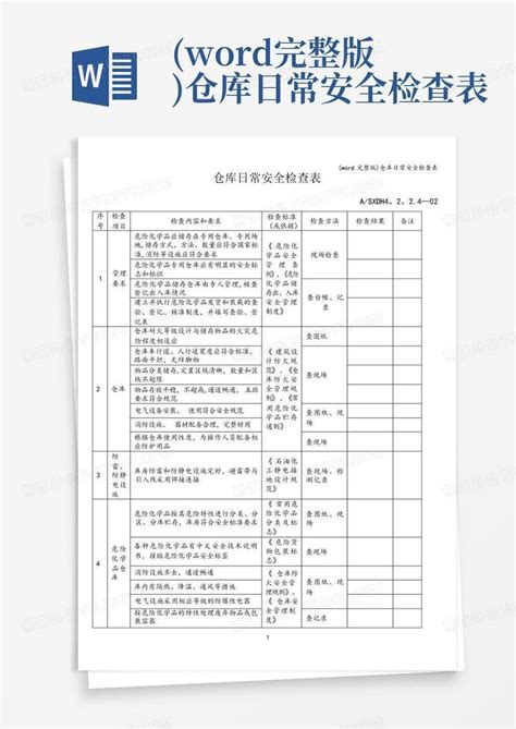 完整版仓库日常安全检查表word模板下载编号qdmbybon熊猫办公