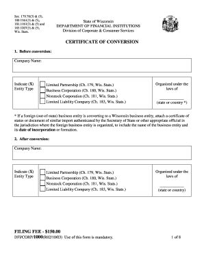 Fillable Online Certificate Of Conversion Filing Fee