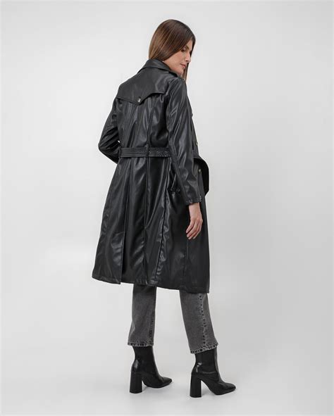 Riachuelo Trench Coat Feminino De Poliuretano Cinto Preto AK By