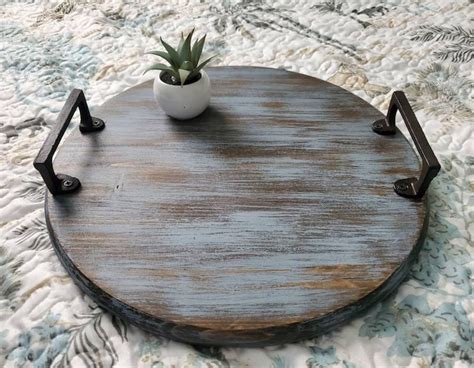 Round Wood Tray Round Serving Tray Tray With Handles Wood - Etsy