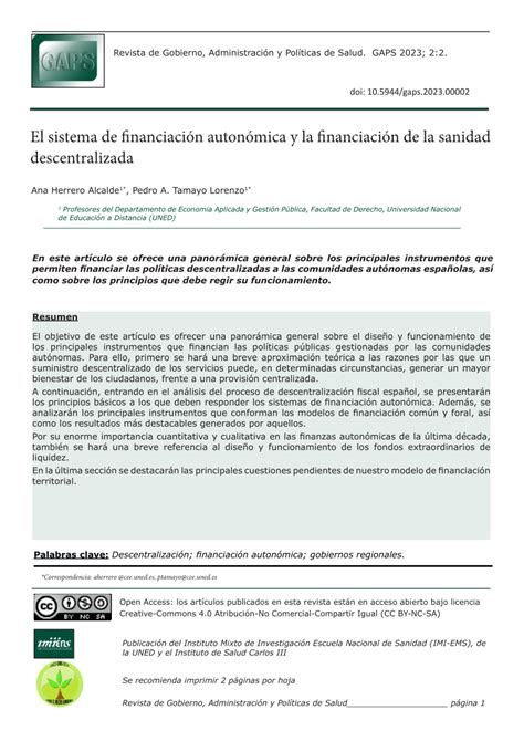 Pdf El Sistema De Financiaci N Auton Mica Y La Financiaci N De La