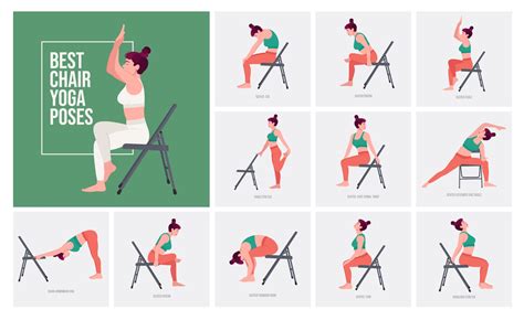 Chair Yoga poses. Young woman practicing Yoga poses. 3088090 Vector Art ...