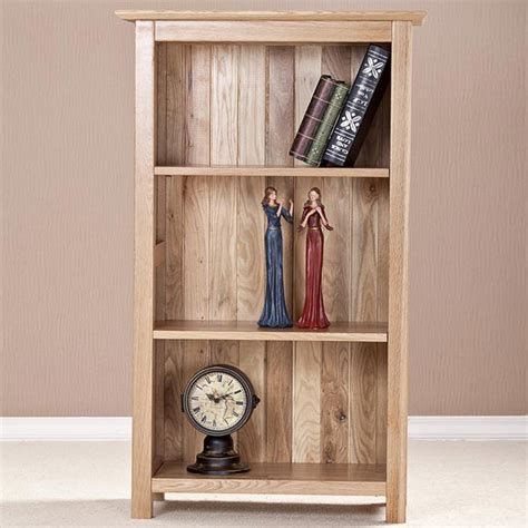 Devon Oak Low Narrow Bookcase With 3 Shelves Fully Assembled Oak