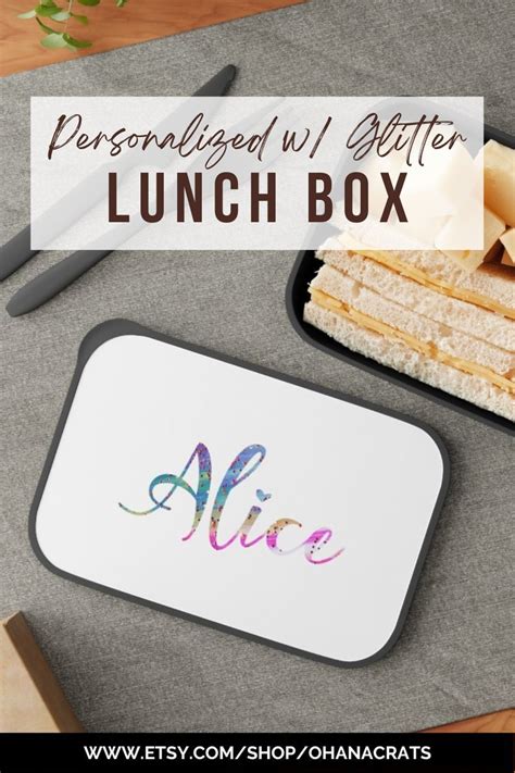 Personalized Lunch Box with Utensils, White, Glitter, Bento Box, Custom ...