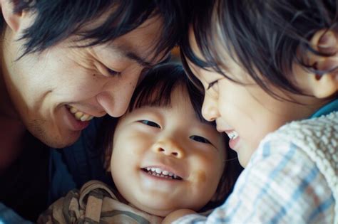 Una joven familia japonesa participando juntos en actividades lúdicas