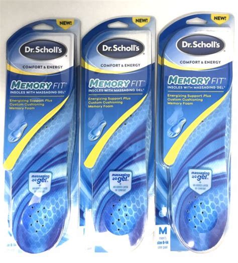 3 Pair Mens Dr Scholls Memory Fit Insoles Wgel And Cushioning Memory Foam 1e Ebay