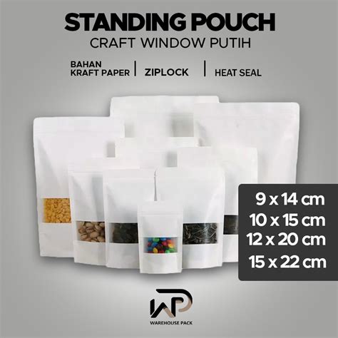 Jual Standing Pouch Kraft Paper Window Putih Ziplock Kraft Paper