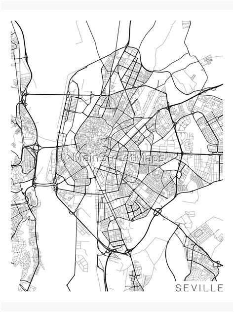 Lámina Artística Mapa De Sevilla España Blanco Y Negro De