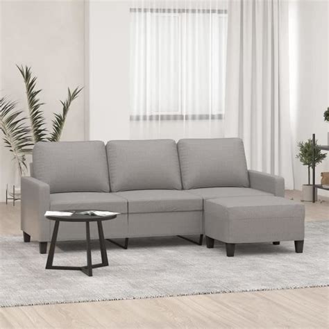 AKOZON Canapé à 3 places avec repose pieds Gris clair 180 cm Tissu