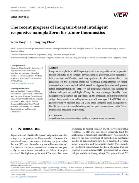 PDF The Recent Progress Of Inorganicbased Intelligent Responsive