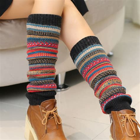 Retro Newly Wool Women Winter Warm Leg Warmers Wool Knitting High Knee