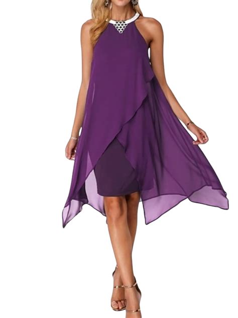 Dymade Womens Party Cocktail Ball Gown Elegant Chiffon Sleeveless