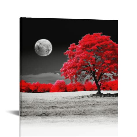 FLORID Simple Life Red Moon Tree Scenery Abstract Painting Office Wall