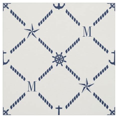 White And Blue Nautical Monogram Fabric Zazzle