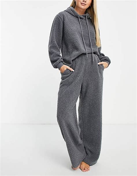 Asos Design Lounge Set Aus Teddyfell In Grau Mit Kapuzenpullover Und