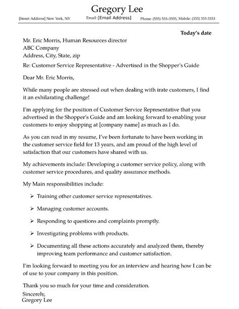 Cover Letter Sample Customer Service Representative